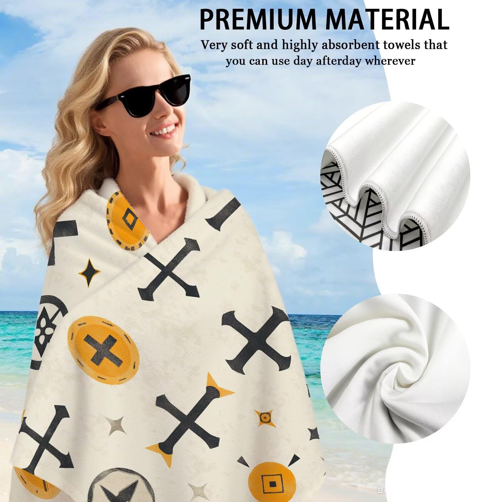 Toalla Microfibra Grande 100x200cm Toalla Playa Beige Toallas de Playa Secado Rapido, Toallas Bano con Bolsa, Beach Towel Sencillez Antiarena Ligeras para Piscina Viaje Yoga Gimnasio Deportes VQ-470