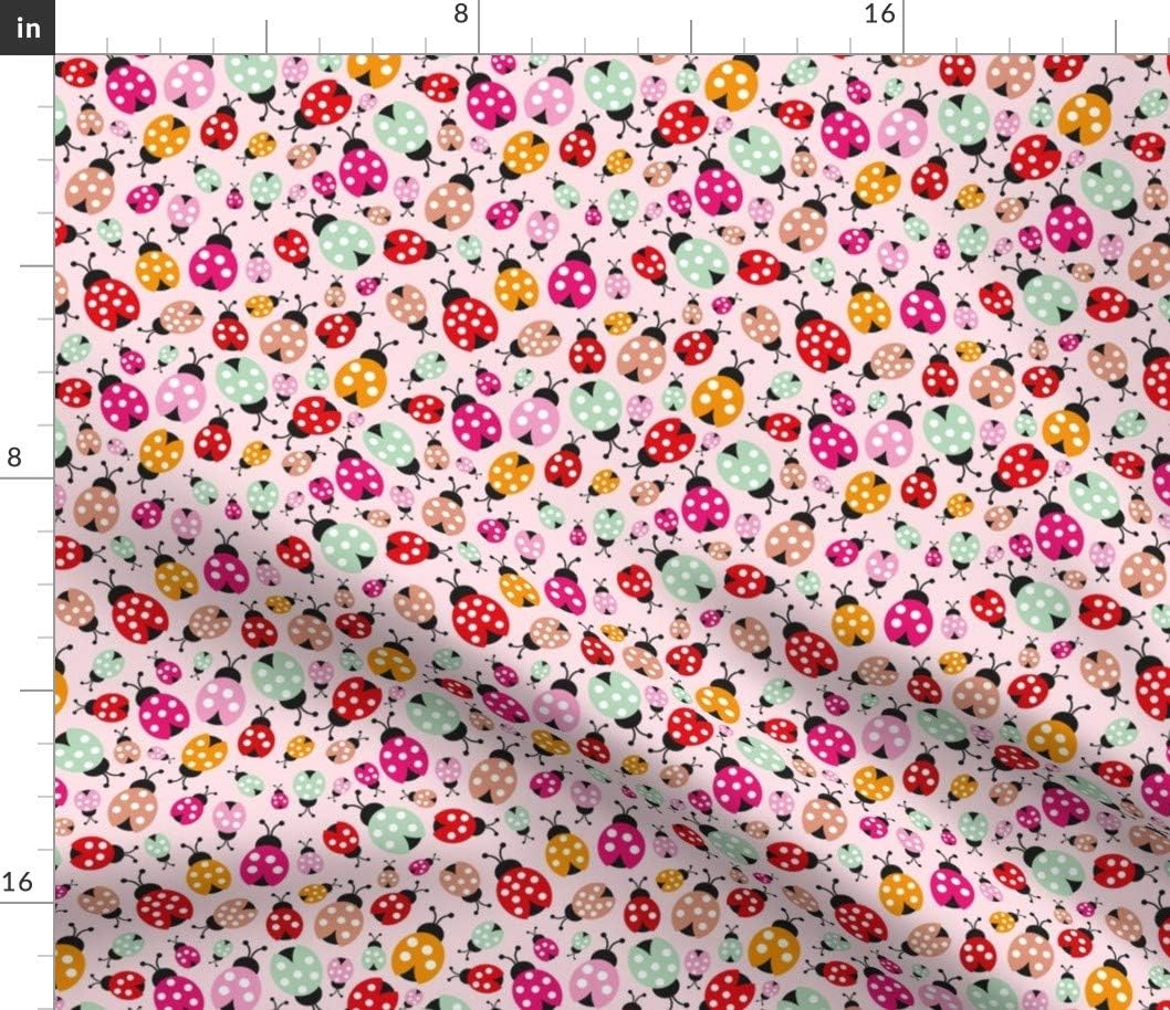 Spoonflower Fabric - Colorful Ladybugs Illustration Pattern Girls Bug Dots Red Pink Summer Printed on Petal Signature Cotton Fabric by The Yard - Sewing Quilting Apparel Crafts Decor