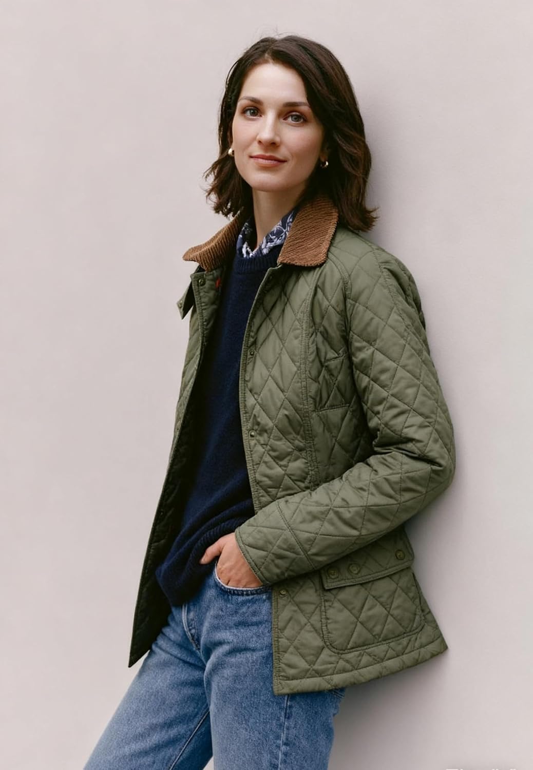 VAOYIU Women's Diamond Pattern Quilted Jacket Cuff Patterns Button Up Casual Cardigan Padded Coat with Side Pockets