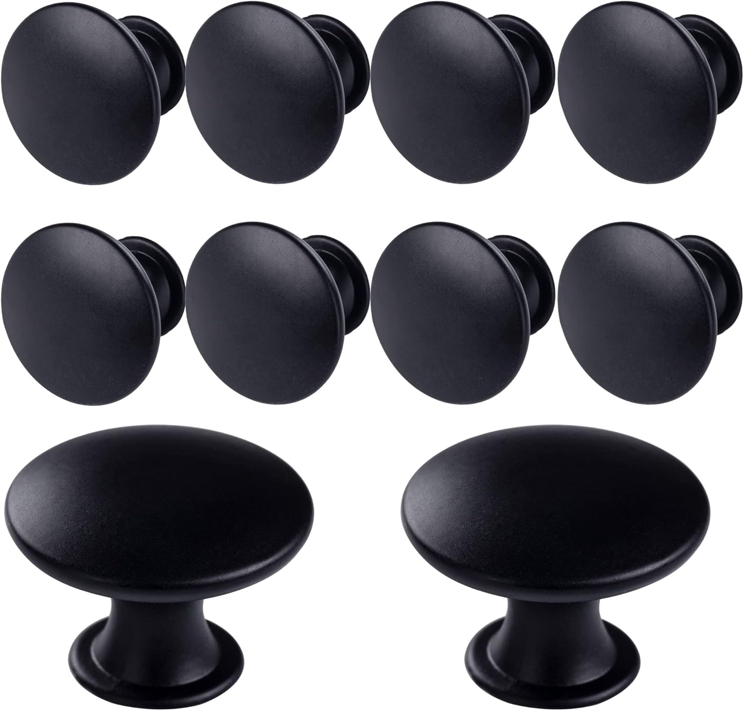 Classic Aluminum Cabinet Knob, Black, 30mm Diameter, 21mm Height, 11 Pack Screws