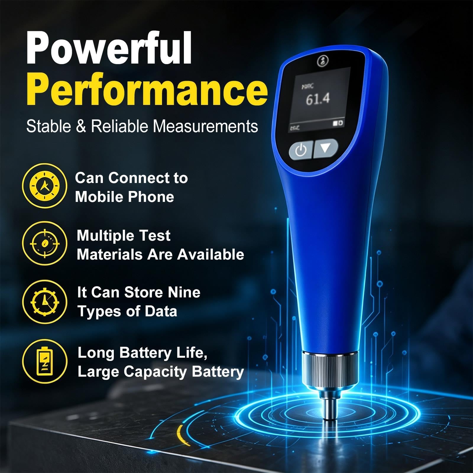 Medidor de Dureza de Metales con Pantalla Digital y Memoria
