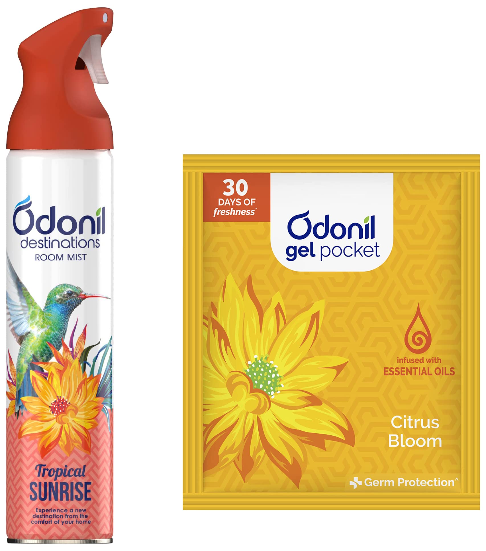 Odonil Combo Pack - Air Freshener Spray + Gel Pocket | Tropical Sunrise & Citrus Bloom (B0BQGYM8L3) Amazon Price History, Amazon Price Tracker