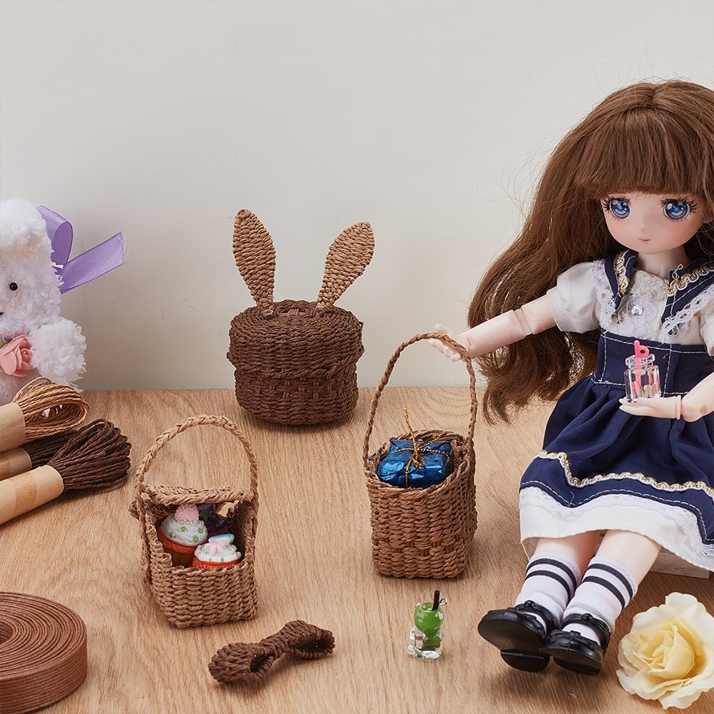 FREEBLOSS 8 Set Miniature Rattan Basket kit DIY Basket Making Kit with Handles for Tiny Birthday Party Favors or Baby Shower DIY Mini Baskets Kit