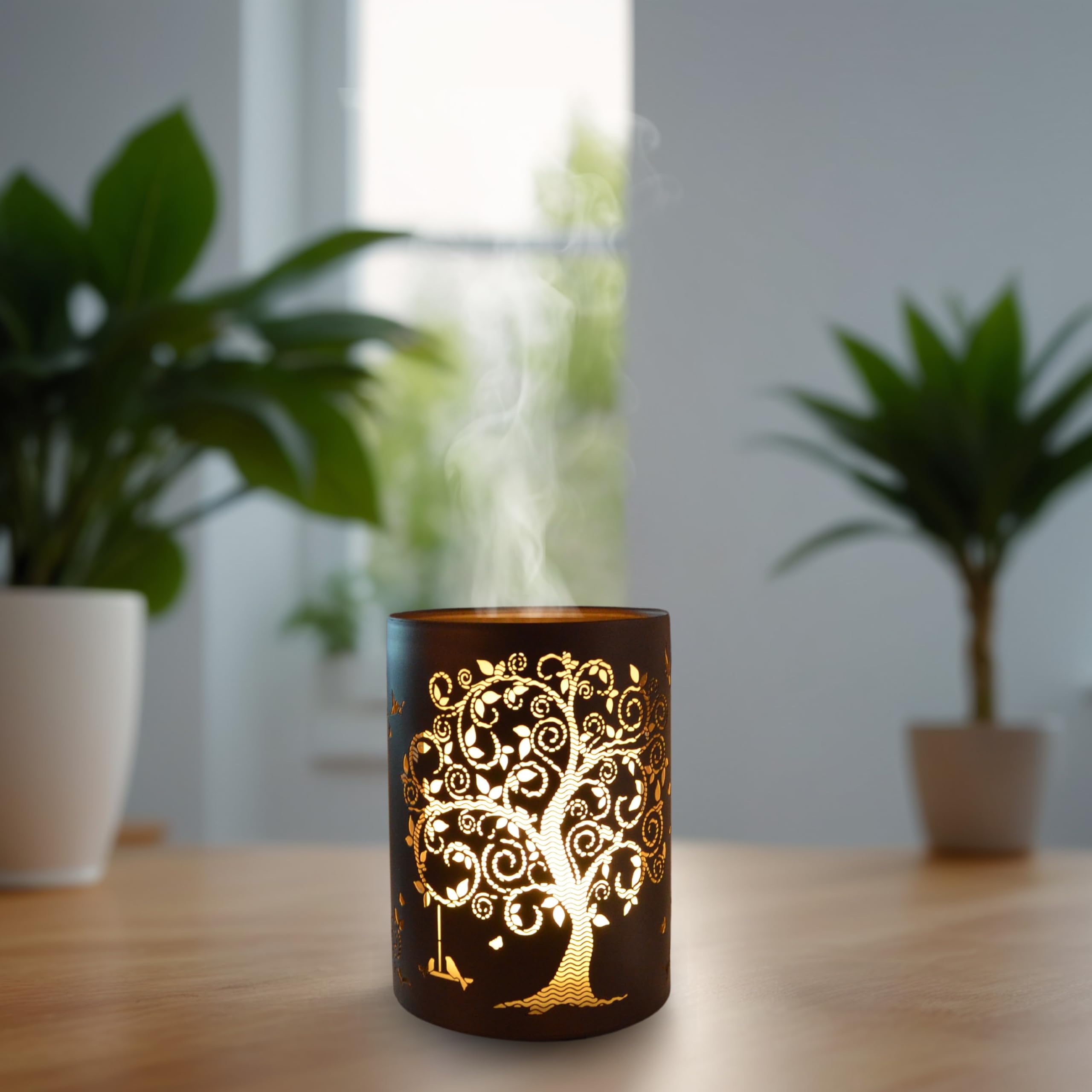 ZEN ARÔME Diffuseur d’Huile Essentielle Vita – Diffuseur Ultrasonique Aromathérapie à Froid - Diffuseur Électrique Parfum Maison avec Télécommande - Éclairage LED Effet Bougie – en Métal et Verre