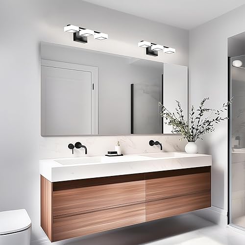 Miniatura 7 de Lámparas LED modernas para baño, 3 luces regulables con 5 modos de color, accesorios de iluminación de pared de baño acrílico negro mate sobre