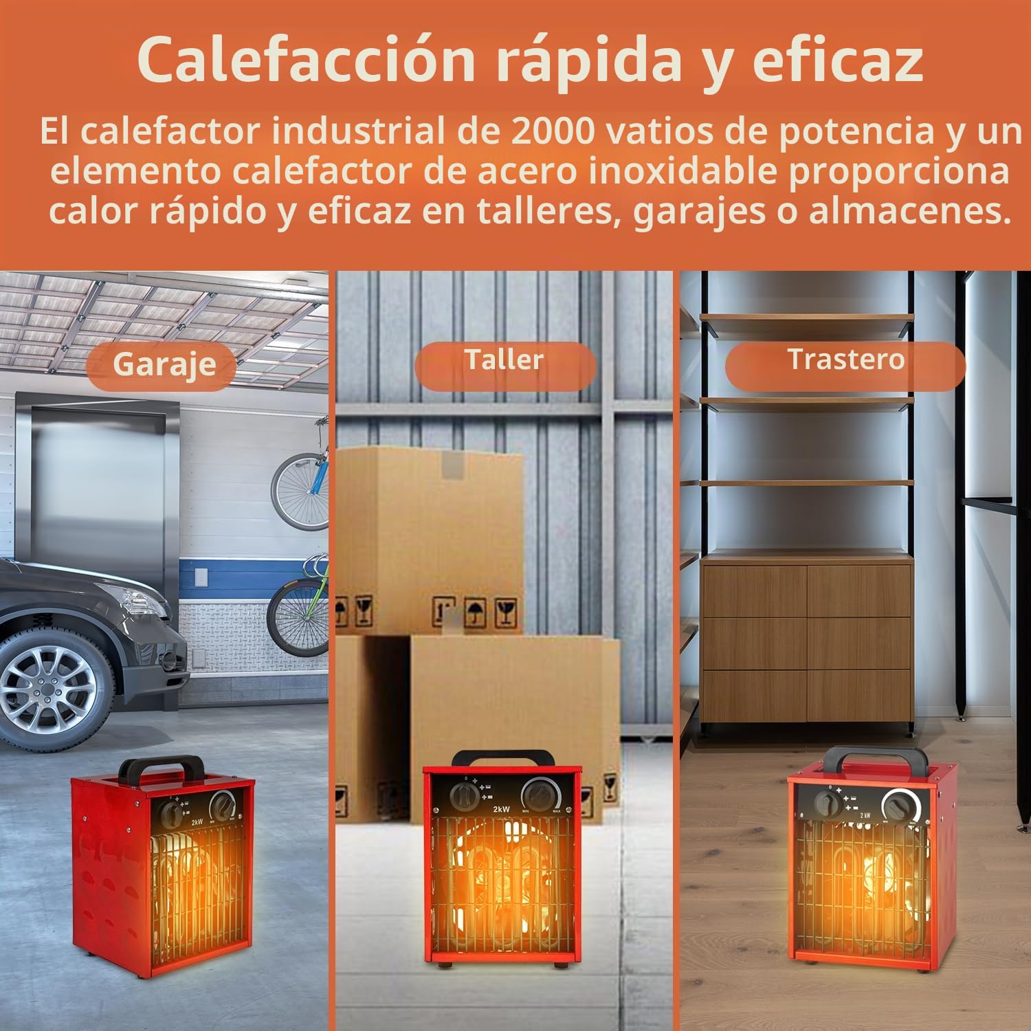SHX SHX308HEAT2022 - Calefactor industrial de 2000 W, 2000 W, elemento calefactor de acero inoxidable, 3 modos de funcionamiento, a prueba de salpicaduras, ajustable, termostato, protección contra