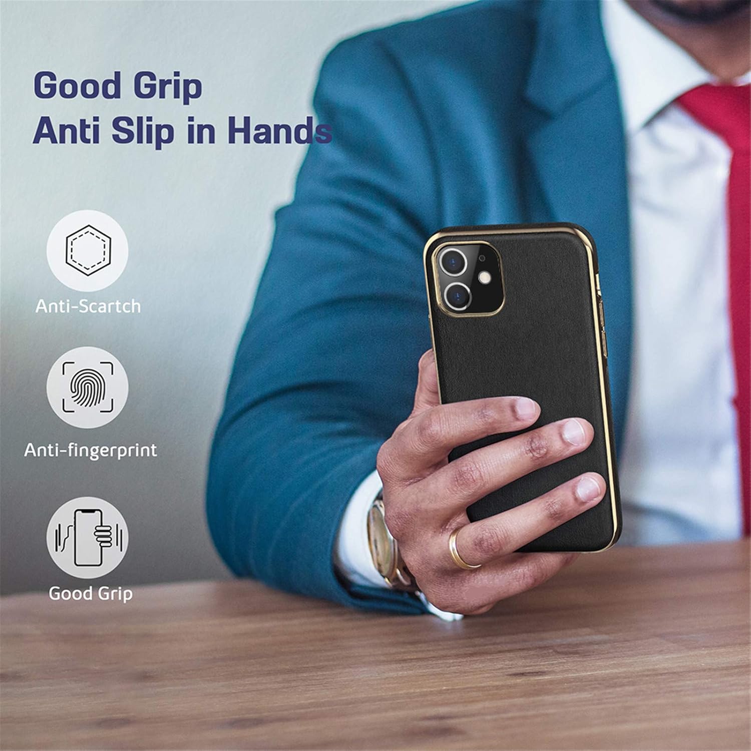 LOHASIC for iPhone 12 Case & iPhone 12 Pro Case – i Phone 12 Phone Cases with Slim Chrome Edge, Soft Designer Leather Cases, Classic Minimalist Business Cover for Men Women- Black