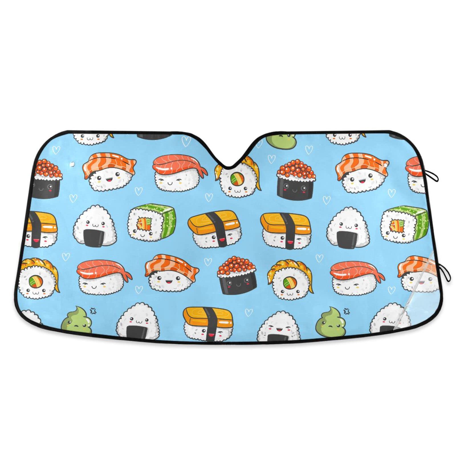 Coikll Kawaii Sushi Car Windshield Sun Shade Front Window Folding Auto Sunshade Anti-UV Rays Sun Visor Shade for Car Truck SUV