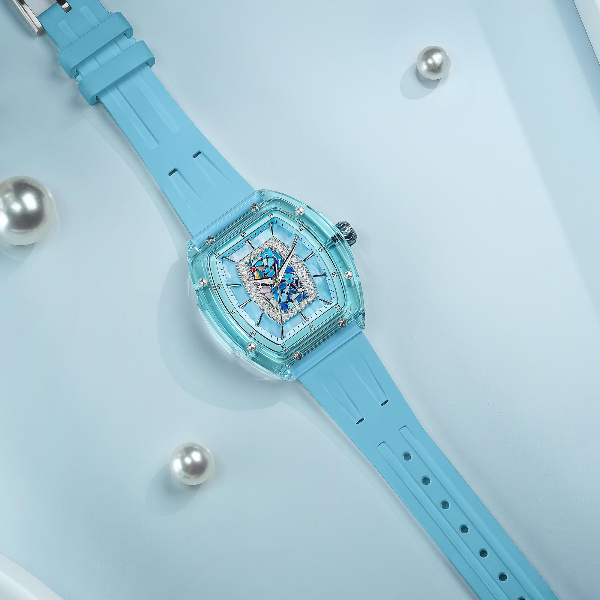 TSAR BOMBA Reloj Pulsera Mujer Lujo Tonneau Relojes para Las Mujeres De Diamantes De Lujo Relojes De Pulsera De Las Señoras Analógica con Movimiento De Cuarzo Elegante Regalos 50M Resistente