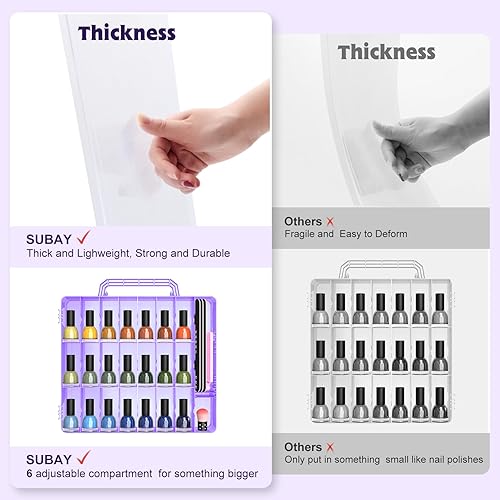 Miniatura 10 de SUBAY 2 organizadores de esmalte de uñas portátil, soporte transparente de doble cara, almacenamiento de uñas de gel para 48 botellas con 6