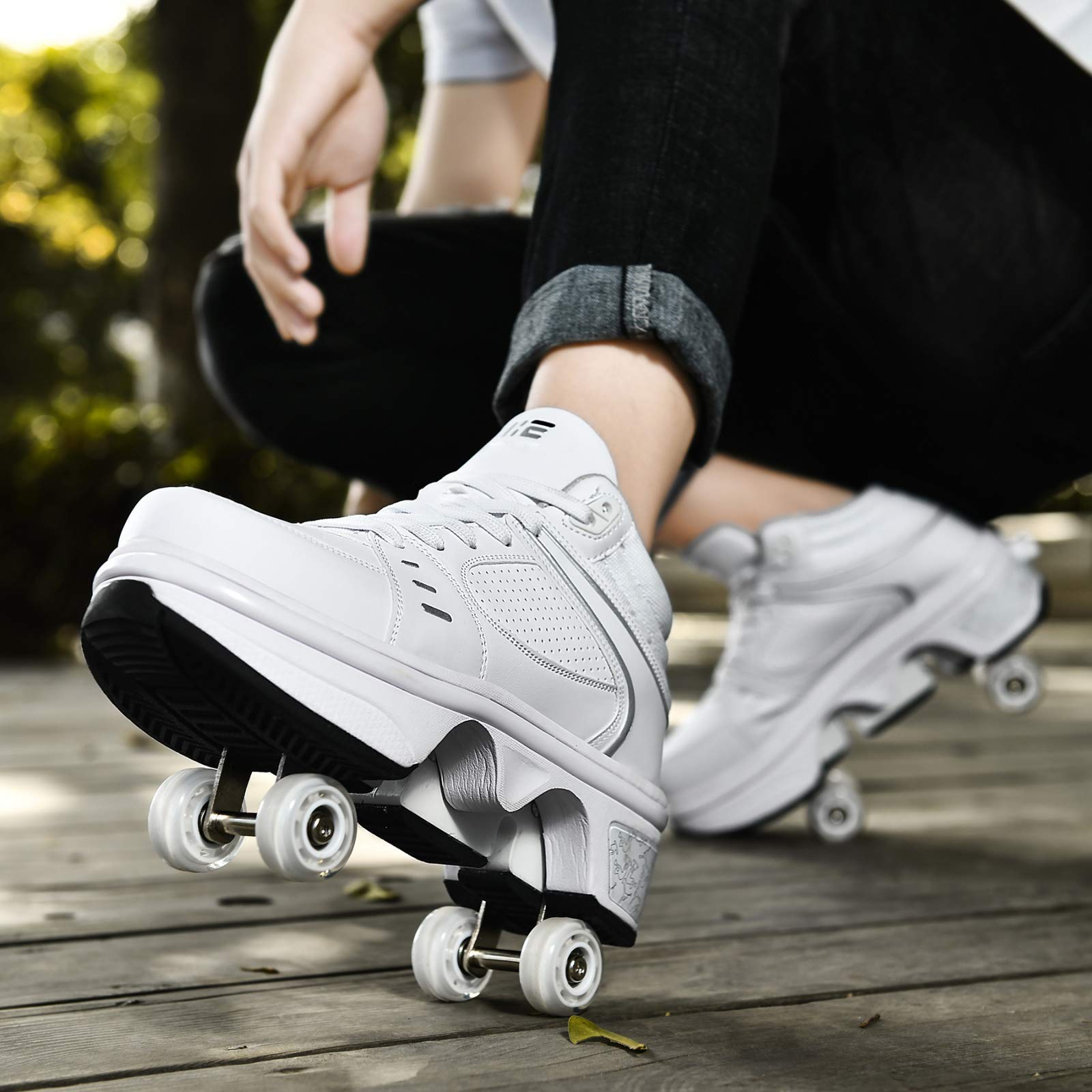 Ragazze E Ragazzi Scarpe Sportive con Rotelle per Bambini Collo Alto Retrattile Doppia Ruote Skateboard Sneakers Outdoor Multisport Running Calzature da Motion Plus Scarpe da Ginnastica,EU34