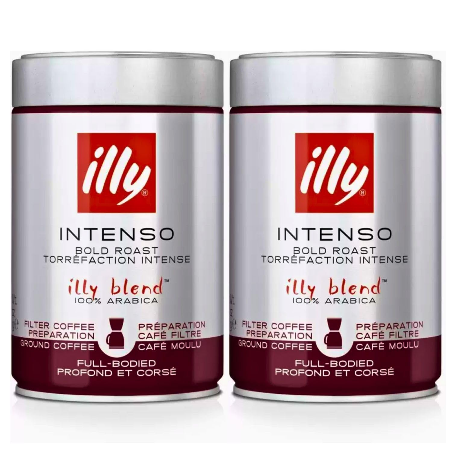 illys Ground Coffee Espresso Intenso Bold Roast, Unique pressurized coffee packaging preserves flavor, Sourced from the finest 100% Arabica coffee, Intense, full-flavored taste Pack of 2x250g 8.8 Oz Tin (Imported Italy)