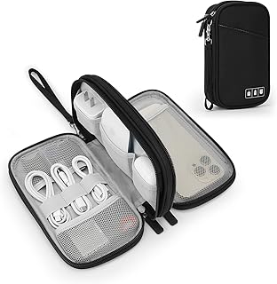 Reise Zubehör Organizer Tasche, Wasserdicht Reisekabel Organizer Doppelschicht Reise Elektronik Zubehör für USB Powerbank, Kabel, SD Karte (Schwarz), S-040403