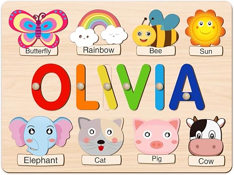 Personalized Name Puzzle for Kids, First Birthday Gifts for Girls&Boys, Educational Toys, Montessori Learning Toys for Toddler 1-3