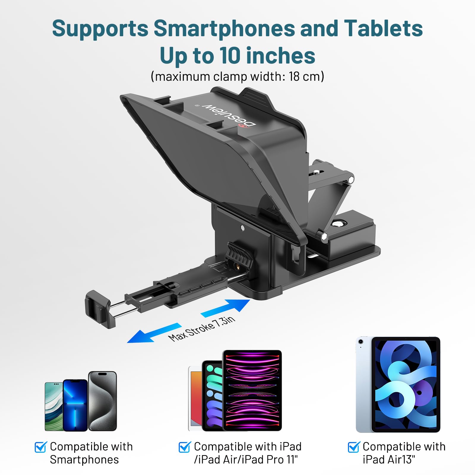 Desview Téléprompteur P8 pour smartphone, iPad, tablette, appareil photo, prompteur avec télécommande et application, sac de transport - Idéal pour l'enseignement en ligne, les flux en direct et le