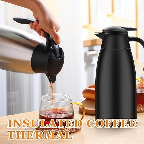 Miniatura 5 de Norme 2 jarras térmicas de café de acero inoxidable aisladas para líquidos calientes, dispensador térmico de jarra con cepillos para mantener la