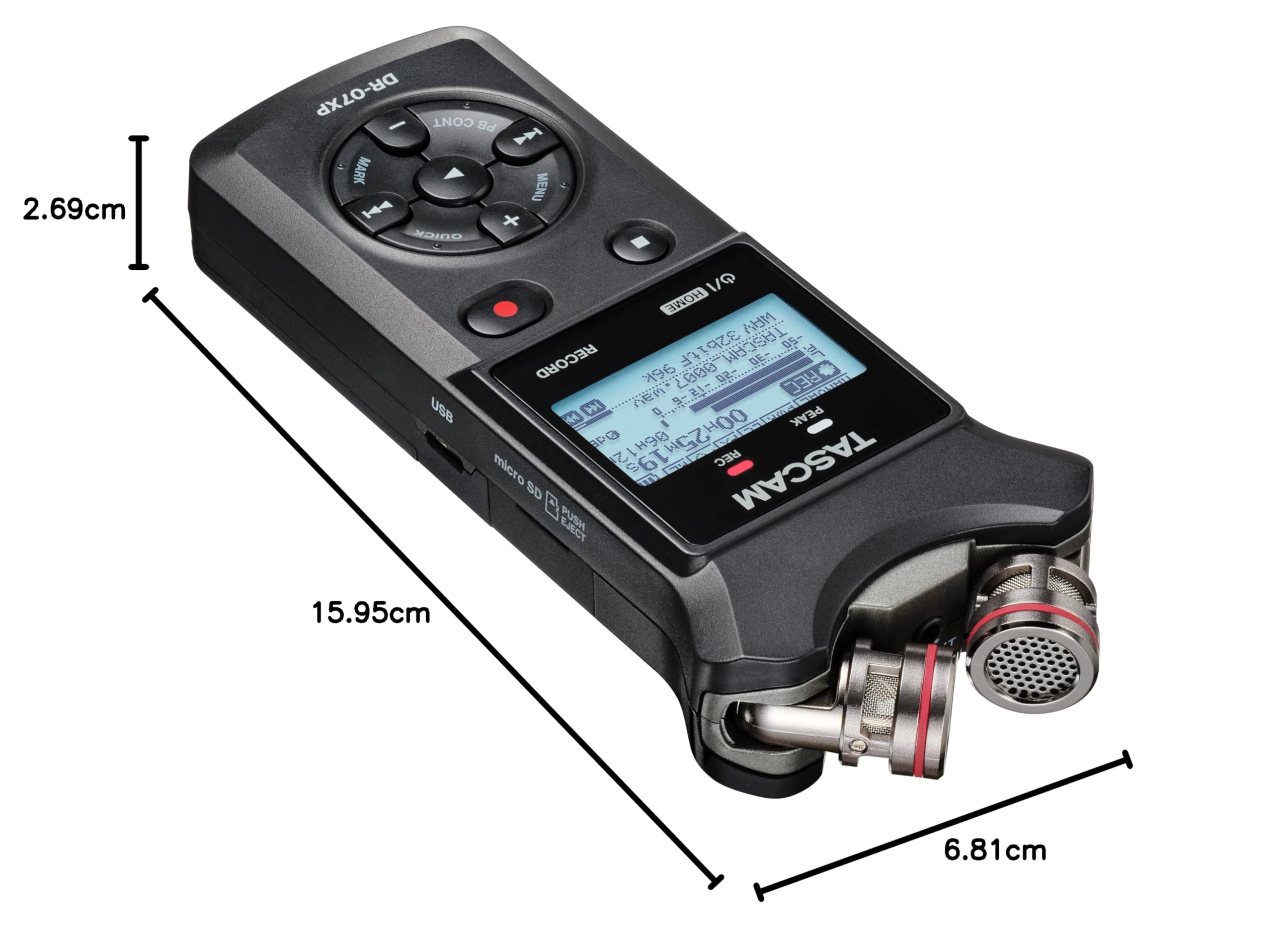 Tascam DR-07XP - Portabler 2 Kanal Recorder mit 32-Bit-Float-Auflösung und USB Audio Interface