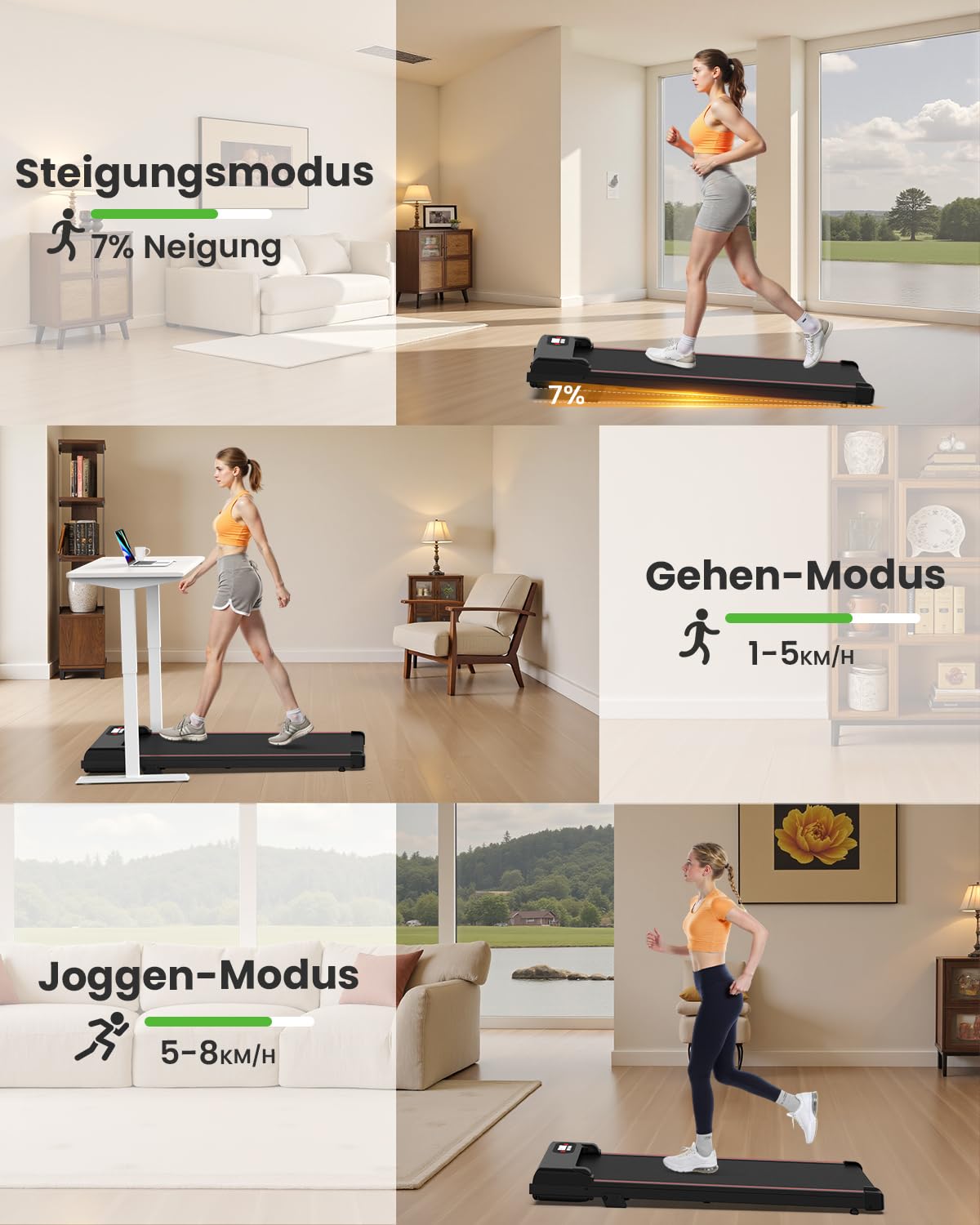 HomeFitnessCode Laufband mit Neigung für Zuhause - Walking Pad Laufpad mit Steigung Walkpad Untertisch Elektrisch 1-8 KMH Mini Walking Klein Band Gehband
