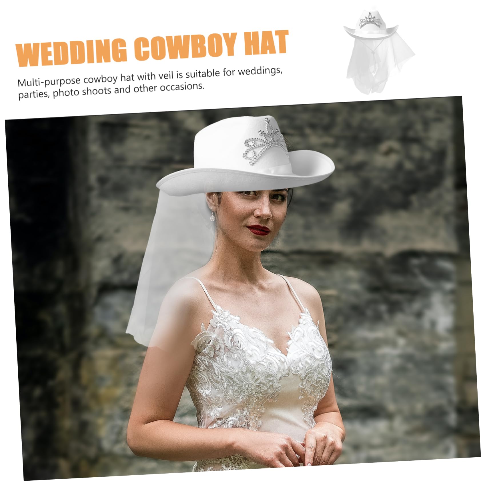 Amazon.com: CAJDEOPYE Bridal Crown Cowboy Hat with Veil 