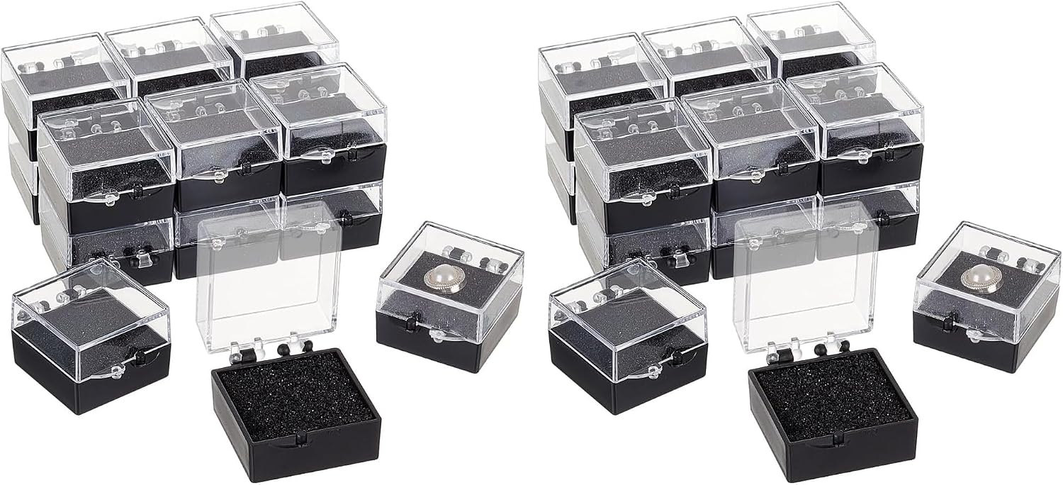 OLYCRAFT 16Pcs Clear Plastic Gift Box For Pin 1.1x1.1x0.4 Inch Black Small Presentation Boxes for Badge Clear Lapel Pin Presentation Display Case for Lapel Pin Gemstone Storage Display (Pack of 2)