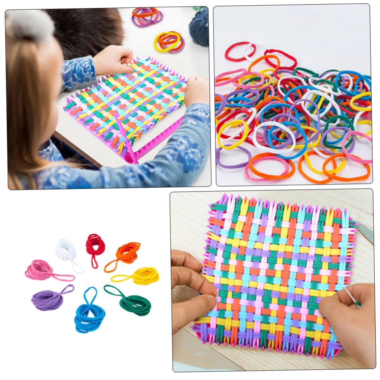 VICASKY Juego de 4 juegos de cuerda trenzada elástica, juego de manualidades para hacer joyas, juguetes para niños, telares, trabillas para ollas, kit de telar para acrílico, 96 unidades x 4
