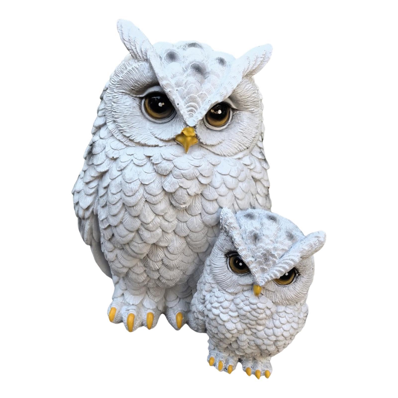 mophrati Resin Owl Statue Mom And Baby Realistic White 18x13.5cmx20.5cm