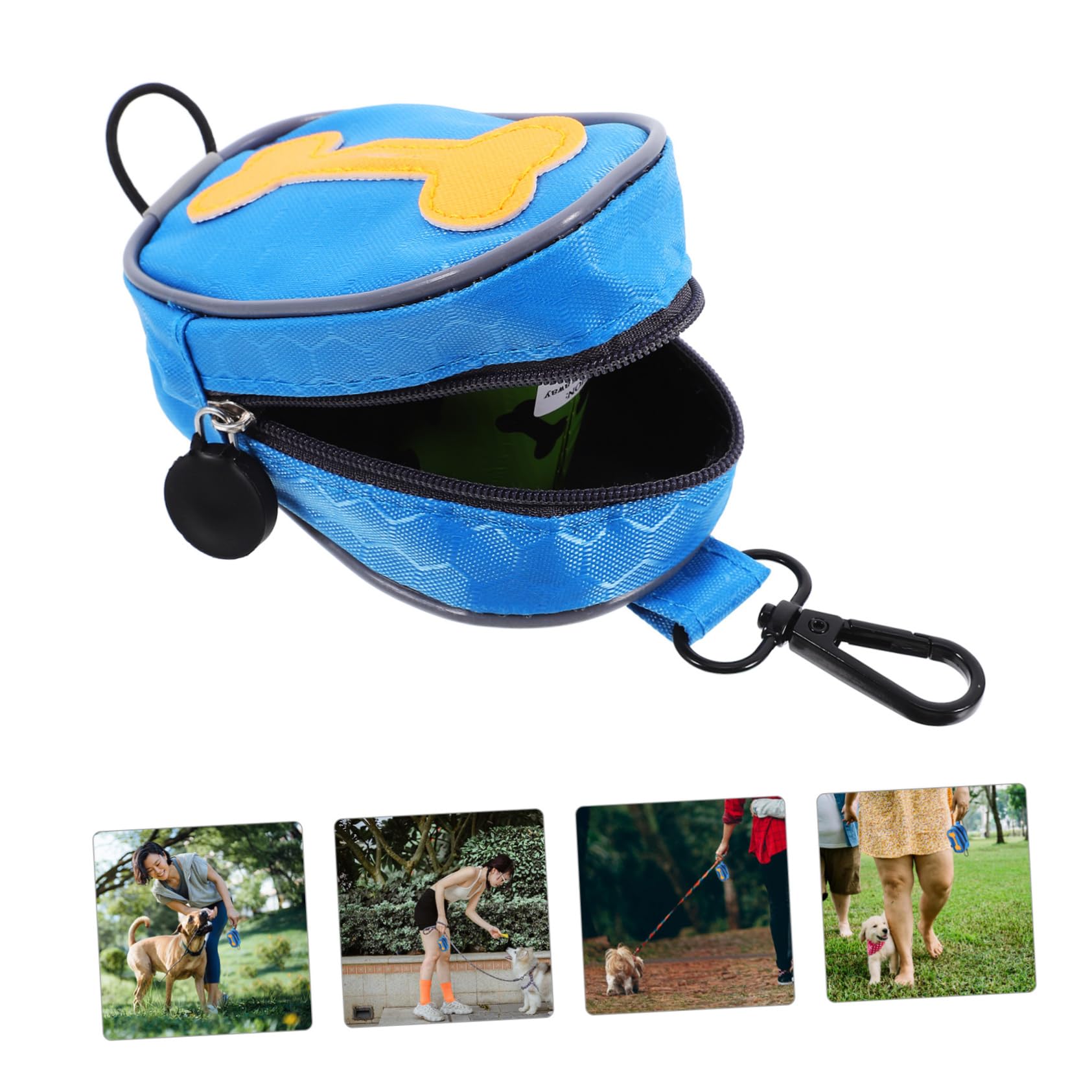Mikikit Dispensador Portátil de Bolsas para Excrementos de Perro con 8 Rollos, Bolsa de Tela Oxford con Cremallera para Correa, Adecuado para Paseos al Aire Libre