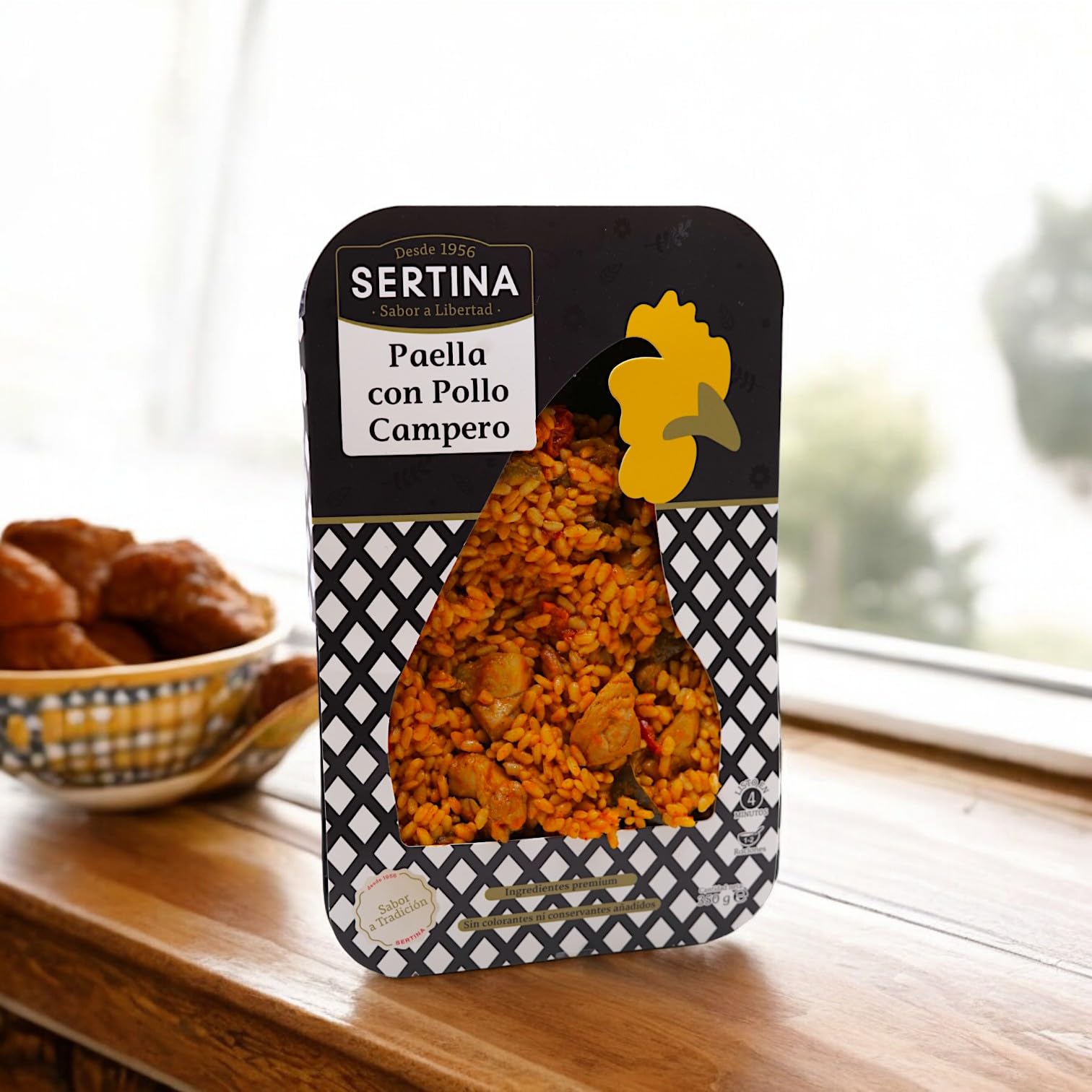 Sertina Paella con Pollo Campero - Pack de 6 x 350 g - Comida Lista para Comer, Receta Auténtica con Arroz Bomba, Muslos de Pollo Deshuesados, Sin Conservantes, Ingredientes 100% Naturales