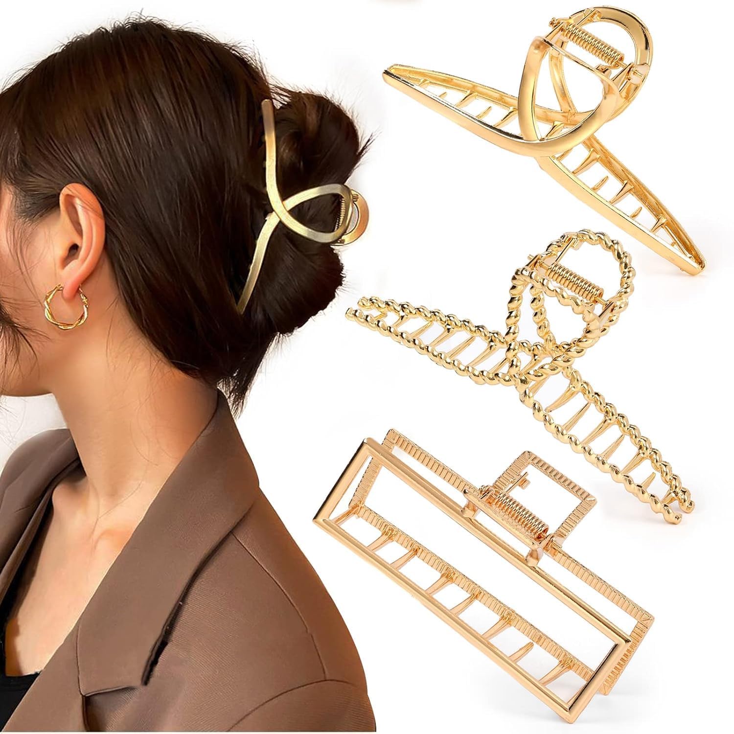 Stvin 3 Pcs Metal Hair Clutch for Women, Korean Hair Catch Claw Clips, Large Big Jaw Clamps Strong Hold Barrette Butterfly, Stylish Accessories for Ladies and Girls-image-24