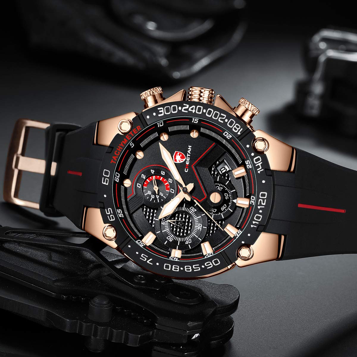 Affute Orologio da uomo cronografo sportivo impermeabile con cinturino in silicone, data, orologio da polso al quarzo luminoso