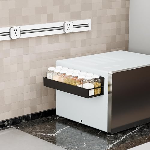 Miniatura 4 de Yieach Paquete de 4 soportes de pared negros para especias con adhesivo, 11.5 pulgadas de largo x 3.6 pulgadas de ancho, organizador de especias