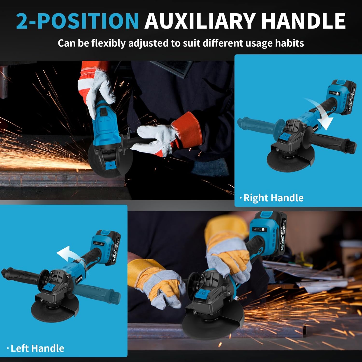 5" Cordless Angle Grinder, Brushless Power Grinder Tool Kit with 2 x 4.0Ah Batteries, 125MM, 10000 RPM Amoladora Inalambrica with 8 Cutting Discs for DIY, Cutting, Grinding, Polishing, Rust Removal