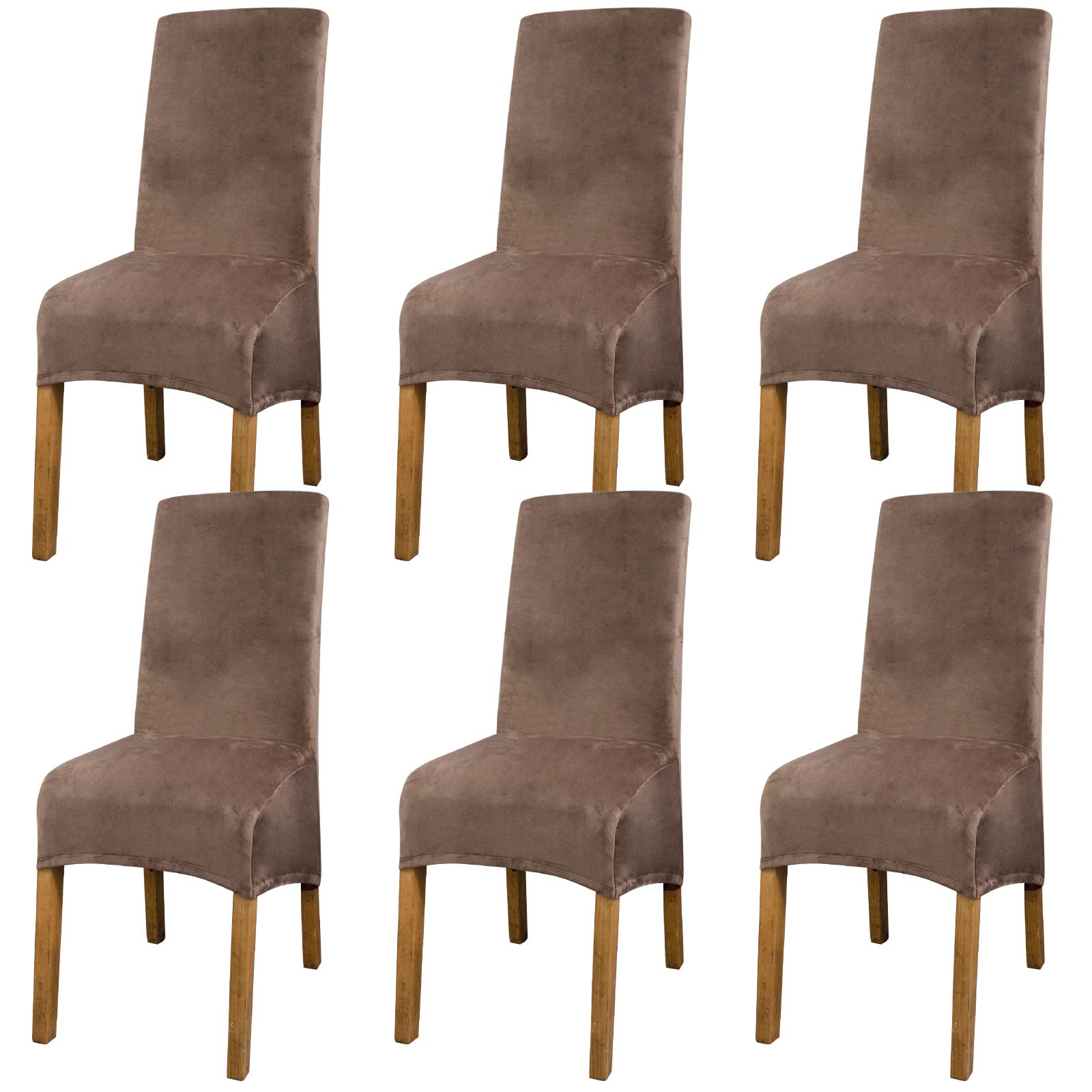 Velvet Stretch Chair Covers High Back Dining Chair Covers Set of 6 (Coffee)