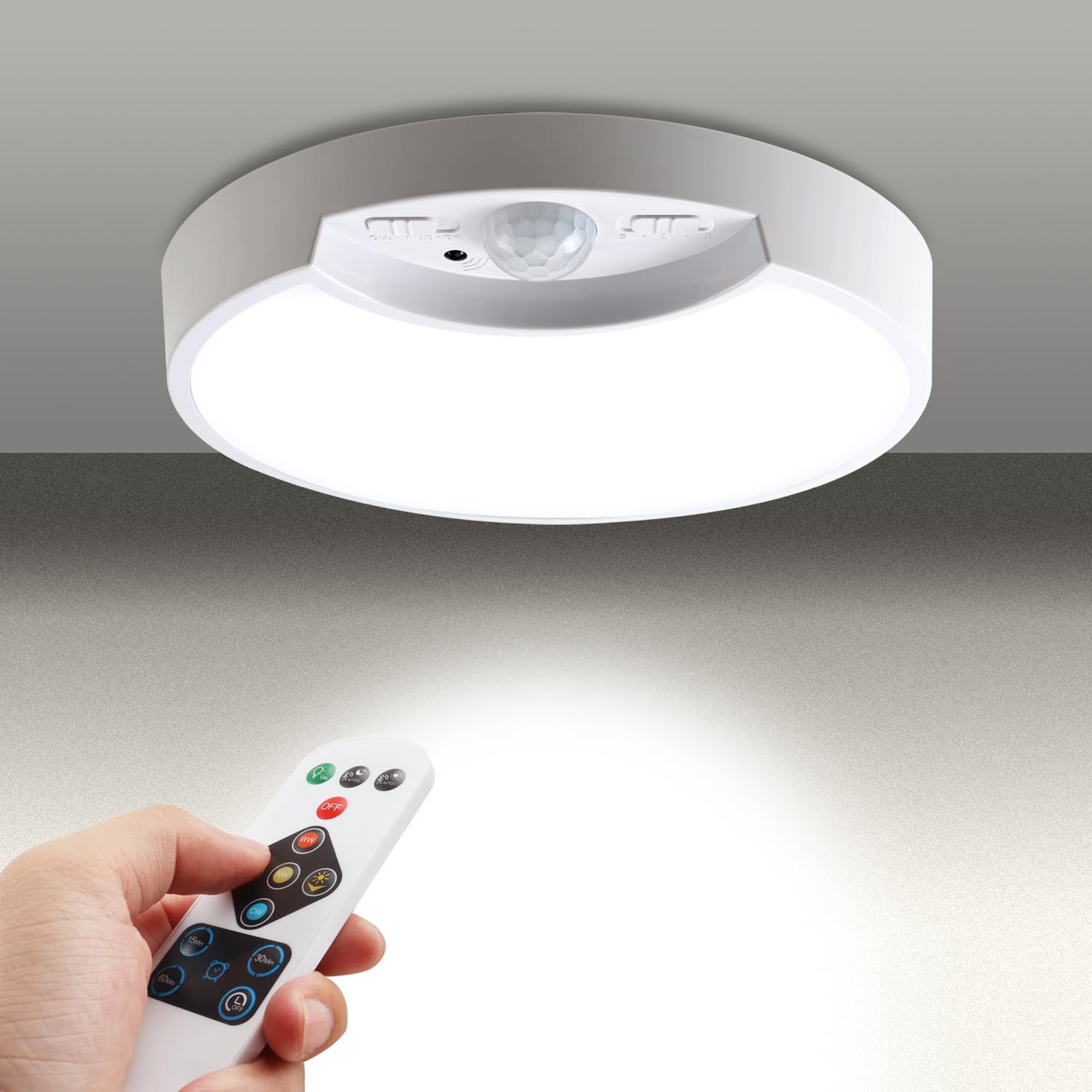 DAMI Battery Operated Lights with Motion Detector, Led Ceiling Lights 3000/4000/6000K, Closet Lights with Remote, Rechargeable Wireless Ceiling Lamp Dimmable for Kitchen Garege Hallway