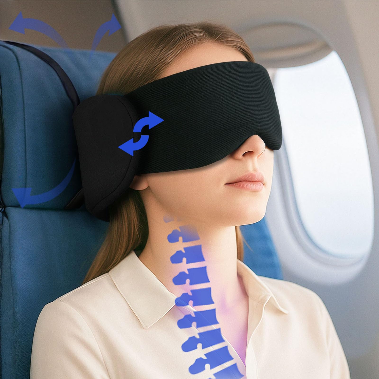 Antyman?Travel Pillow for Airplanes? Secure Head Support with 360° Blackout Eye Mask?Portable Detachable Eye mask?is Suited for Long Flights, Road Trips & Office Breaks?Prevents Head Bobbing