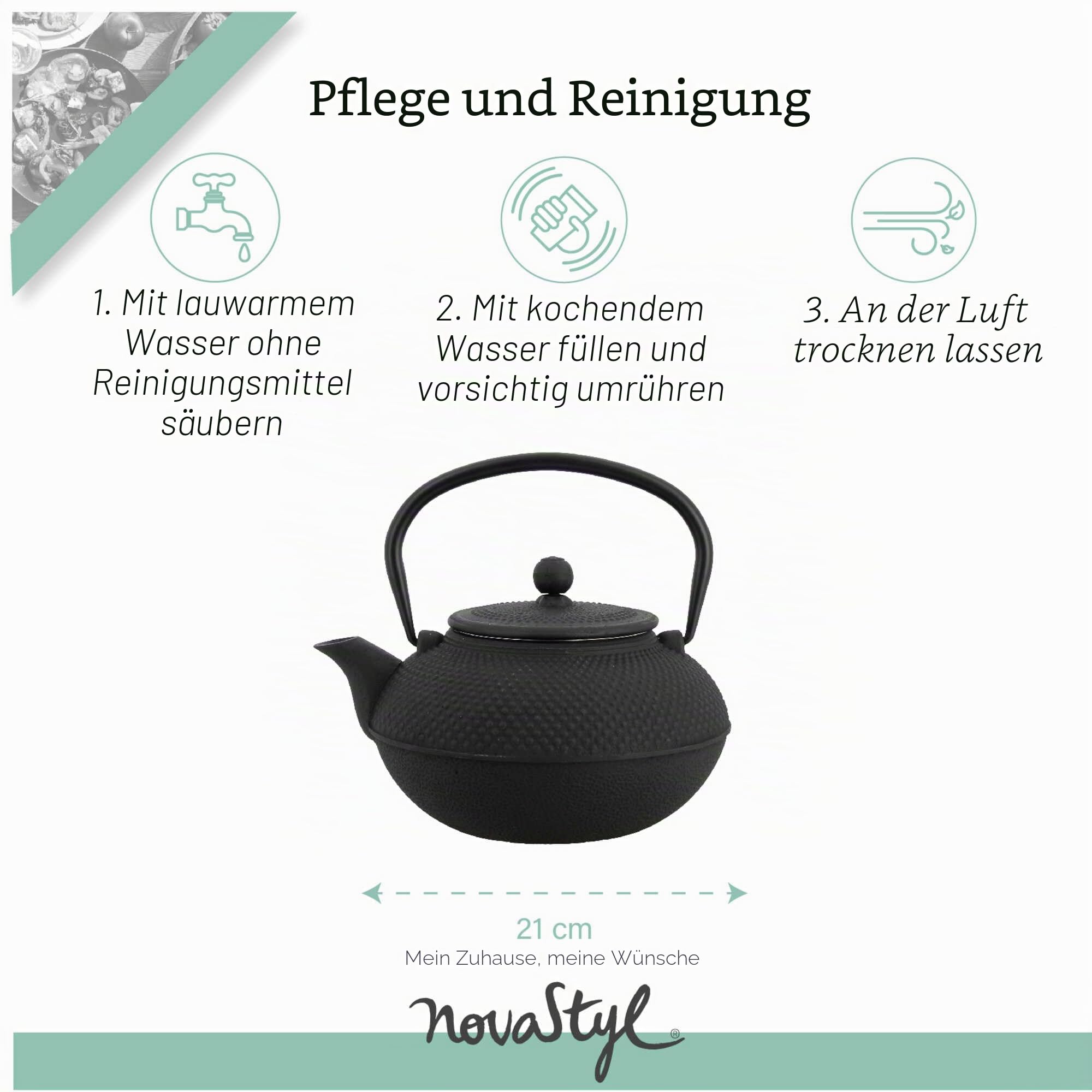 TheKitchenette 7321423 Teekanne, Gusseisen, 1,5 l, Schwarz