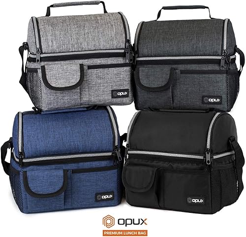 Miniatura 9 de Opux - Bolsa de almuerzo aislada de doble compartimento para hombres y mujeres Bolsa de almuerzo reutilizable con correa para el hombro, forro
