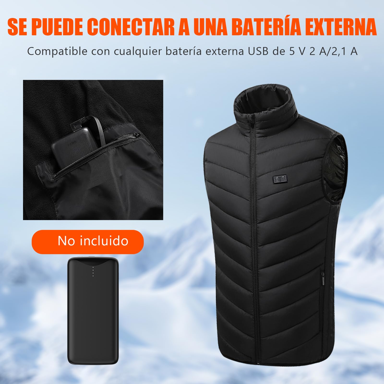 Chaleco Calefactable Hombre, Chaleco Eléctrico Calefactable 3 Niveles de Temperatura, 15 Zonas de Calefacción Chaleco Calefactable, para Esquí Camping Caza Pesca Moto (Negro M)