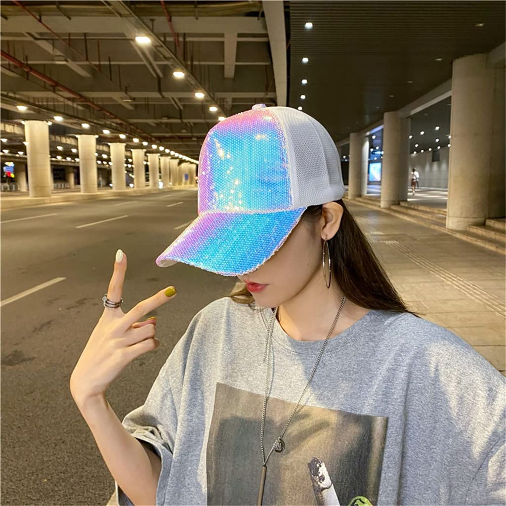 MRKU Cappello Estivo da Sole da Donna, Berretto da Baseball con Paillettes Lucide, Rete, Stile Hip Hop Streetwear