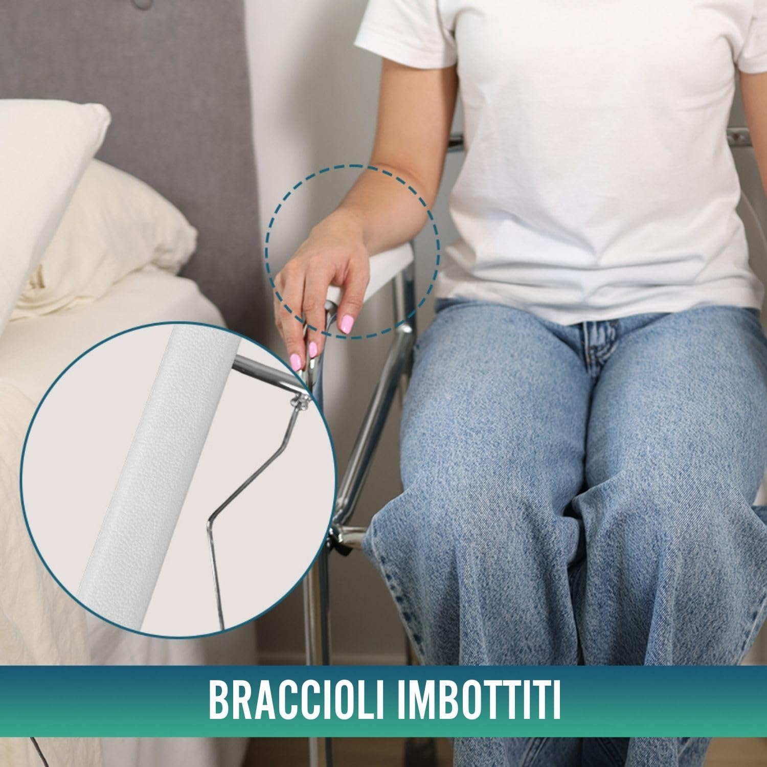 OrtoPrime Sedia WC per Anziani - Sedia Comoda con WC Multifunzionale, Pieghevole, Ideale per Disabili - Sedia Orinale Portatile con Bidet Acoplable - Sedia da Doccia e Bagno per Anziani.