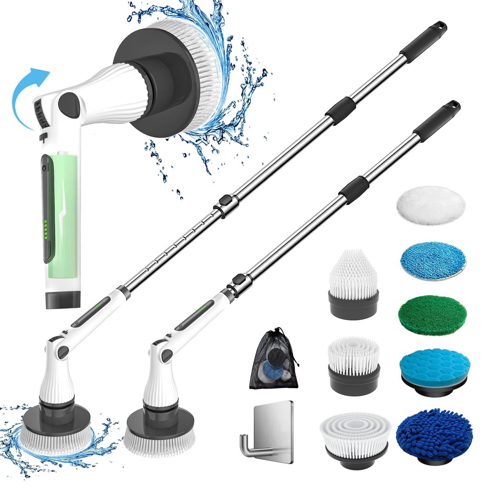 MGLSDeet Cepillo de limpieza eléctrico giratorio, cepillo de limpieza inalámbrico portátil recargable, 7 cabezales de nailon reemplazables para baño, cocina, azulejos, fregadero, ventana, suelo,