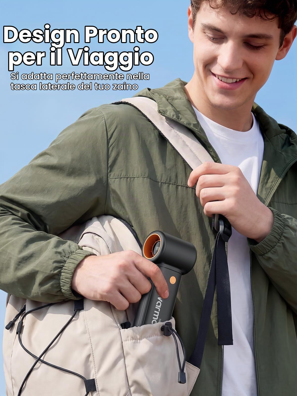Warmco Ventilatore portatile da 10000 mAh, ventilatore turbo personale portatile con display a LED, ricaricabile tramite USB, 5 velocità, raffreddamento 36 ore, caricabatterie portatile, viaggi