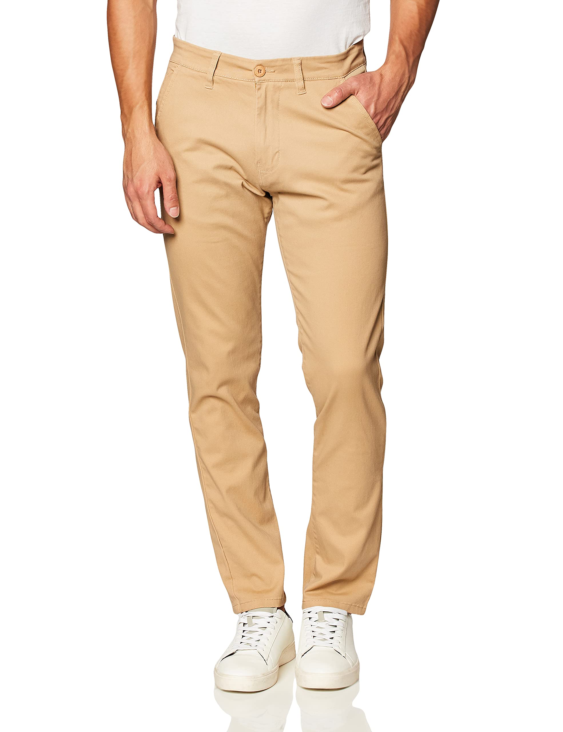 Southpole Men's Flex Stretch Basic Long Chino Pants, Deep Khaki, 30W x 32L