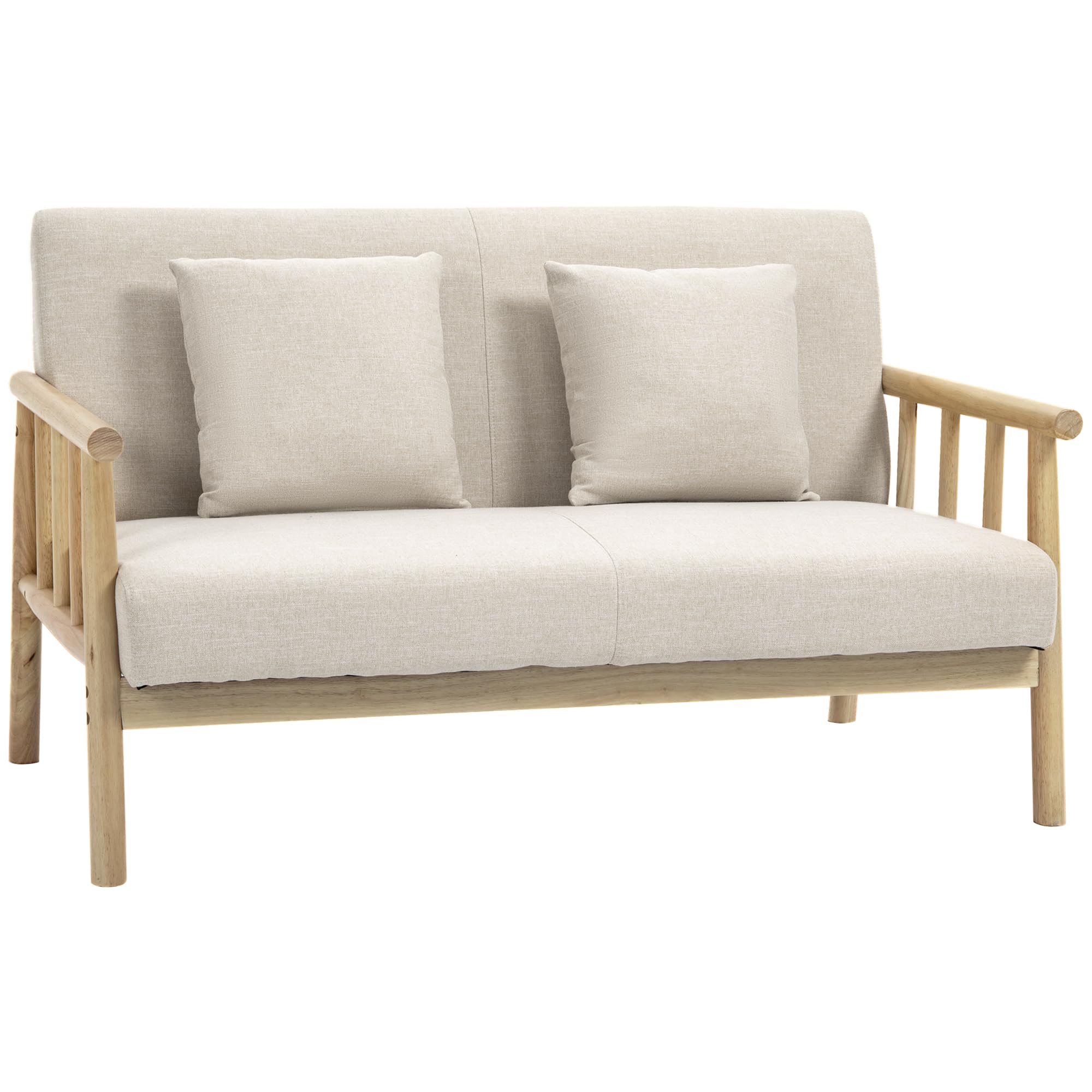 HOMCOM 2-Sitzer Sofa mit Leinenoptik und Holzrahmen, Beige