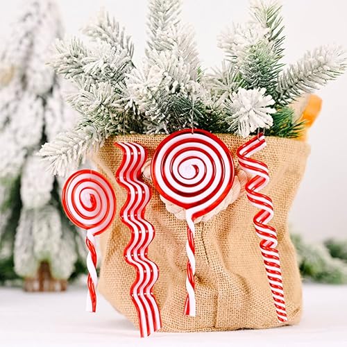 Miniatura 3 de ABOOFAN Decoraciones de árbol de Navidad de bastón de caramelo, 6 piezas de adornos de piruleta de Navidad, colgante de caramelo rojo y blanco,