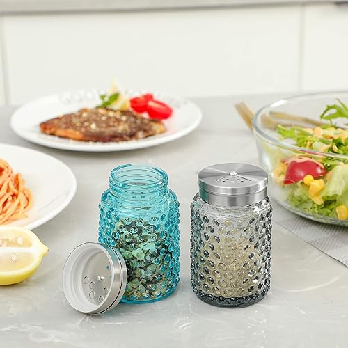 Miniatura 4 de EVEREST - Juego de 2 saleros y pimenteros de hobnail de 4.0 onzas con salero ajustable de acero inoxidable, tarros de especias de vidrio, fuerte y