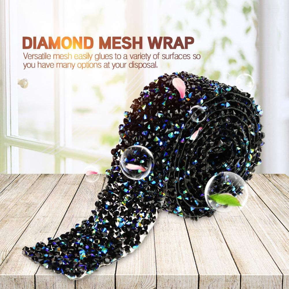 Rhinestone Mesh Ribbon, Mesh Wrap Roll Sparkle Crystal Rhinestone Ribbon Wedding Decoration(Black)