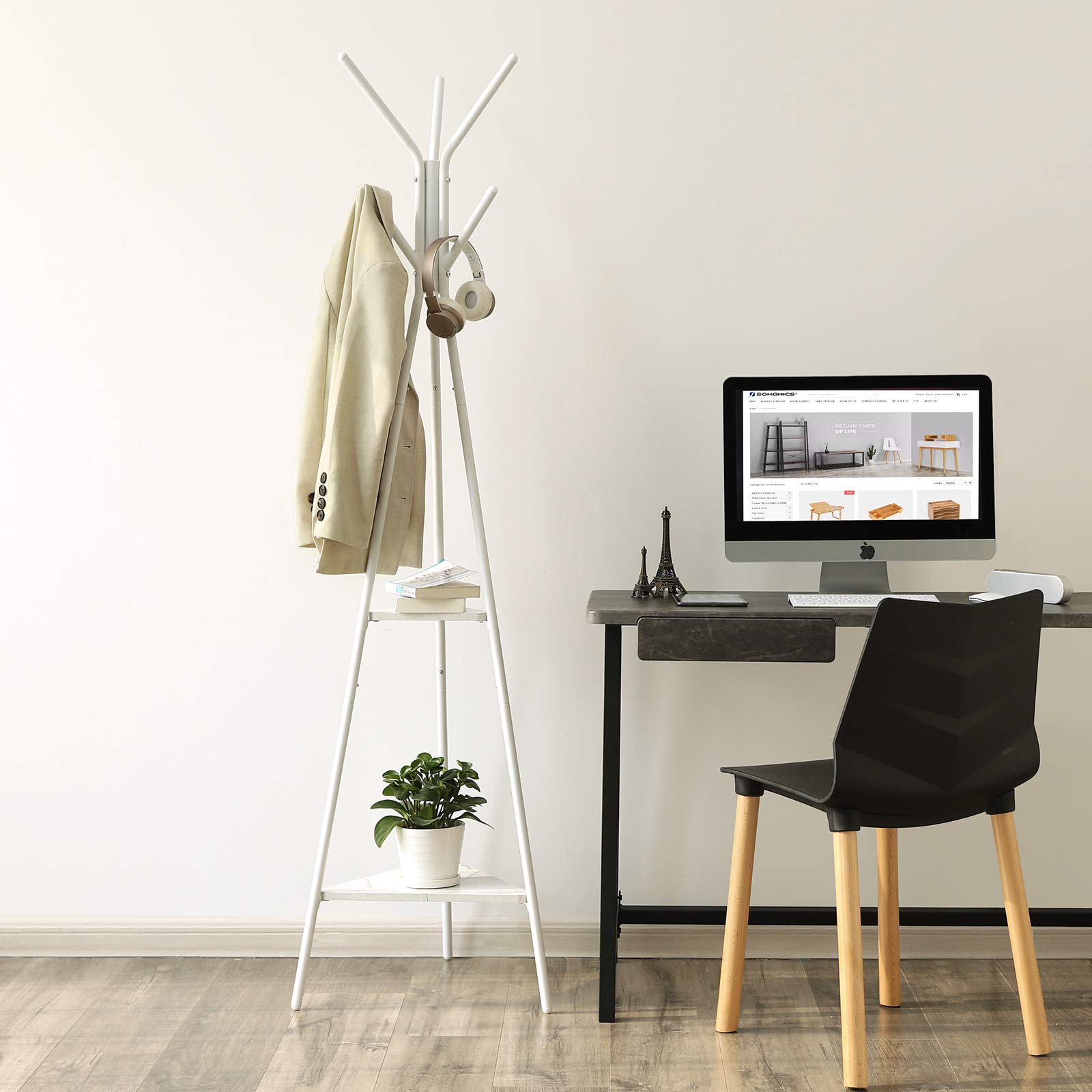 SONGMICS Coat Rack Stand, Coat Tree, Hall Tree Free Standing