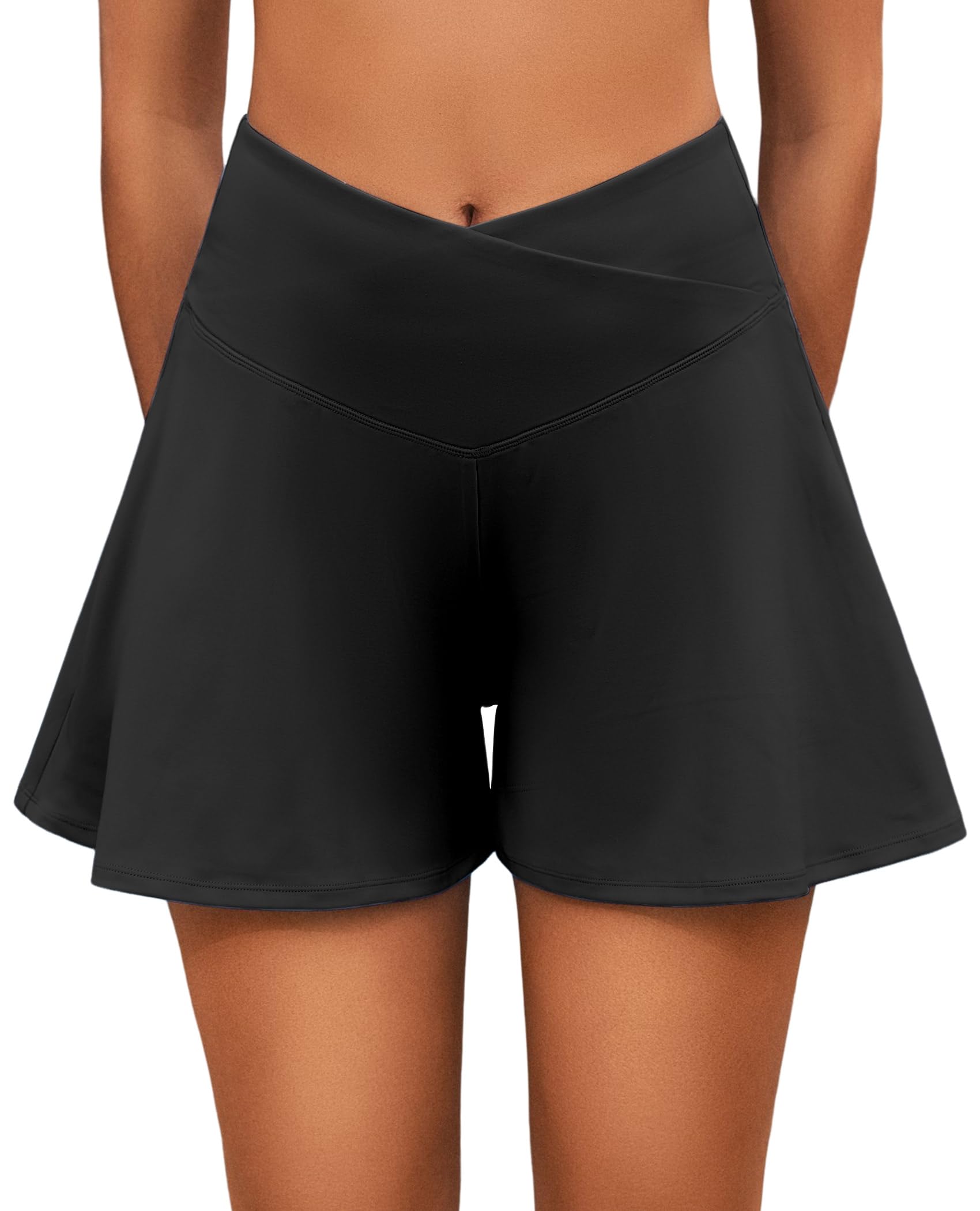 (Small) Flowy Shorts for Women with Pockets,Womens High Waisted Crossover Tennis Skorts Running Athletic Shorts