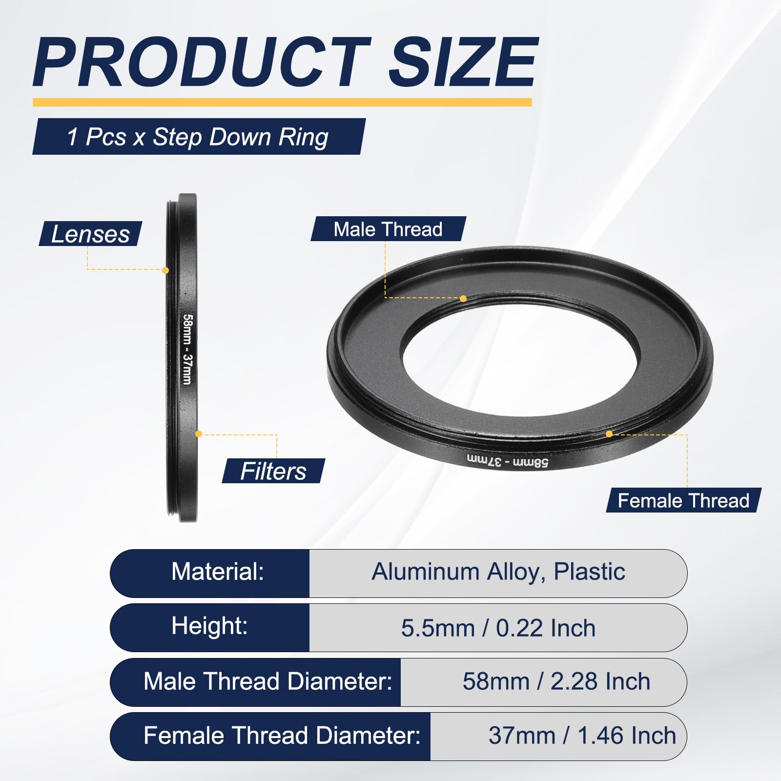 PATIKIL Step Down Ring Adapter 58mm to 37mm, Filter Step-Down Rings Camera Lens Filters Metal Ring Digital for ND IR DSLR Lenses, Black